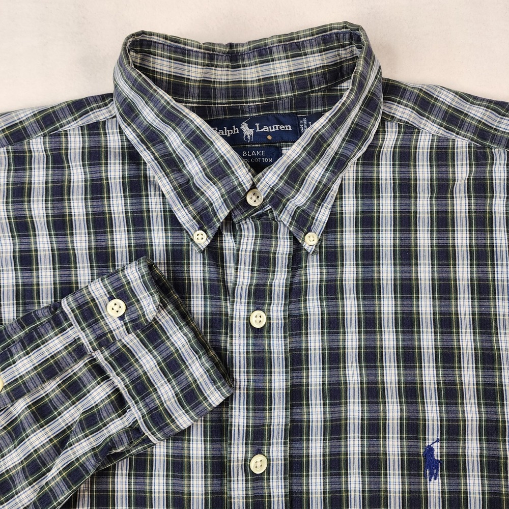 Ralph Lauren‎ Blake Shirt Sz Large Blue Green Plaid Button Down Long Sleeve Pony
